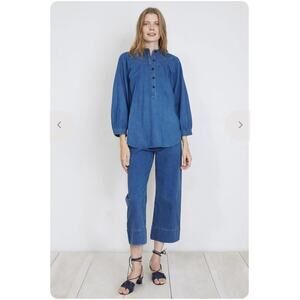 Apiece Apart Fenna Stitched Denim Top Chambray Popover Tunic Long Sleeve Size 4